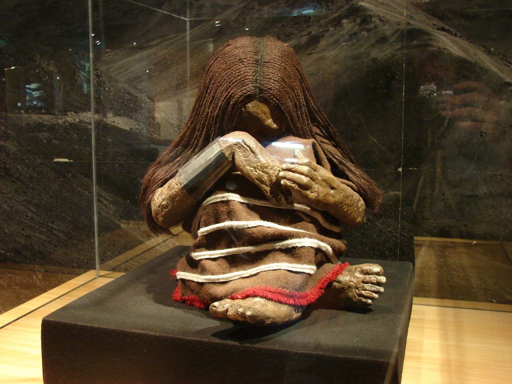 The dry climate of the Andes Mountains creates a natural mummification process. You can see mummies like this one at the Museum of Culture!