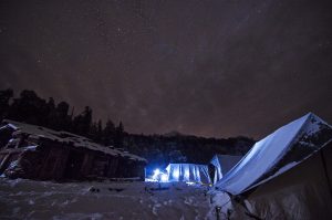 Tents on Kedarkantha hike at night