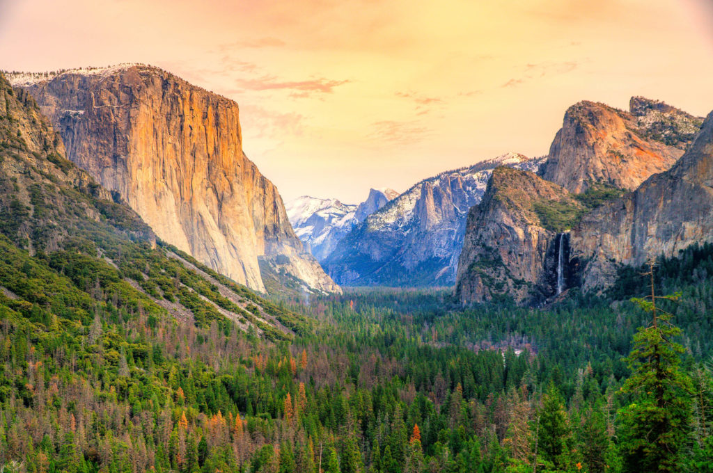 The beautiful mountains, forests, and waterfalls of Yosemite National Park draw thousands of visitors to the USA every season, specifically El Captain Mountain that is beautiful to vacation, tour, and travel.