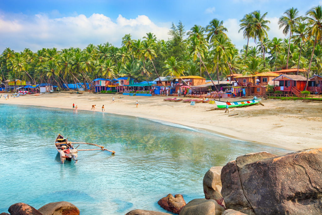 the beach at palolem beach in goa india where the beautiful beaches and clear skies were used as a film location for the bourne movies.