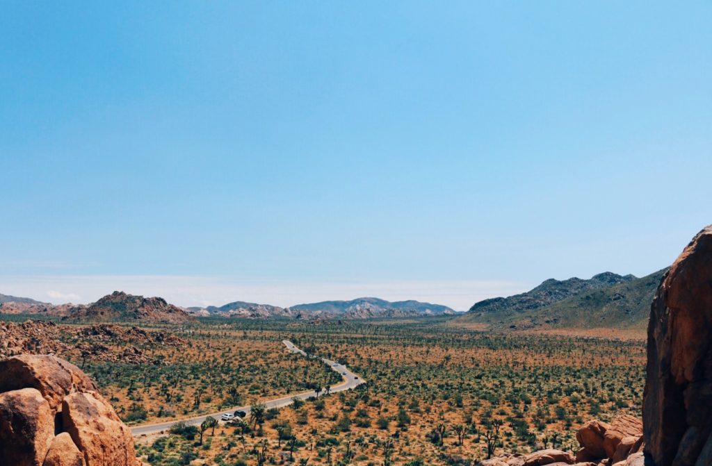 A landscape shot of the Arizona desert, which includes a section of the iconic American route 66 highway, perfect for people wanting to tour the USA. This image is featured in the Jaya Travel & Tours blog, "A United States Road Trip," which is a travel guide to the best road trips and driving the best highways in America.