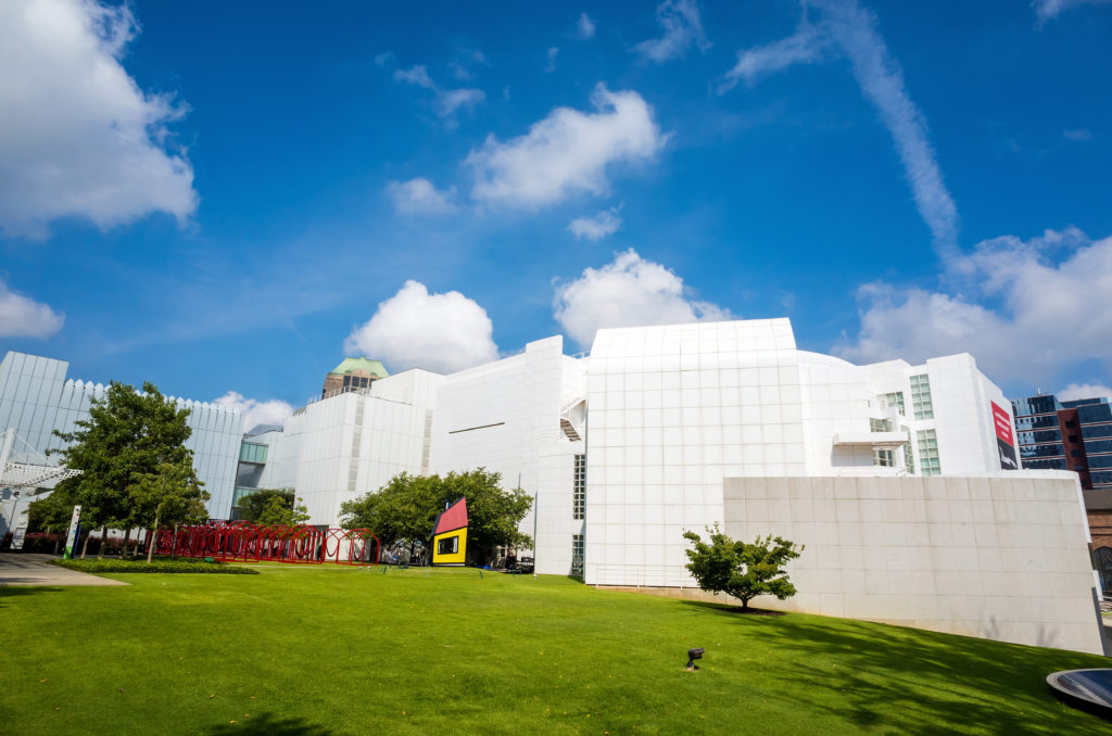 The exterior of the High Museum of Art in midtown Atlanta, Georgia, with a fantastic display of African African art and artifacts. This image is featured in the Jaya Travel & Tours blog post, "On Location: Black panther & Wakanda Forever," which lists the filming destinations of the popular marvel movie series.