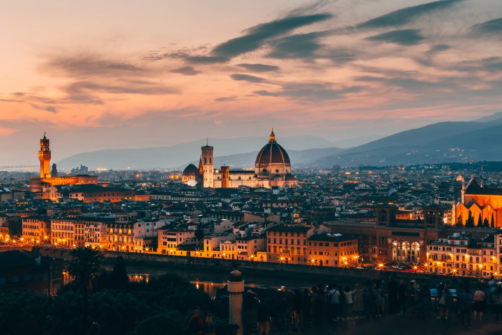 This image of the city skyline of Italy in Europe is used in the Jaya Travel & Tours blog, "Europe Travel Guide," which describes the best destinations for traveling on a tour.