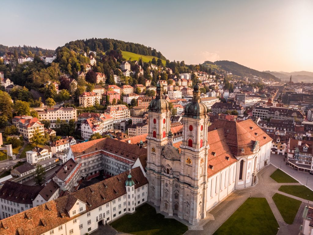 Jaya Travel & Tours blog Top 10 Destinations Beautiful Aerial View of St. Gallen Cityscape Skyline, Abbey Cathedral of Saint Gall in Switzerland