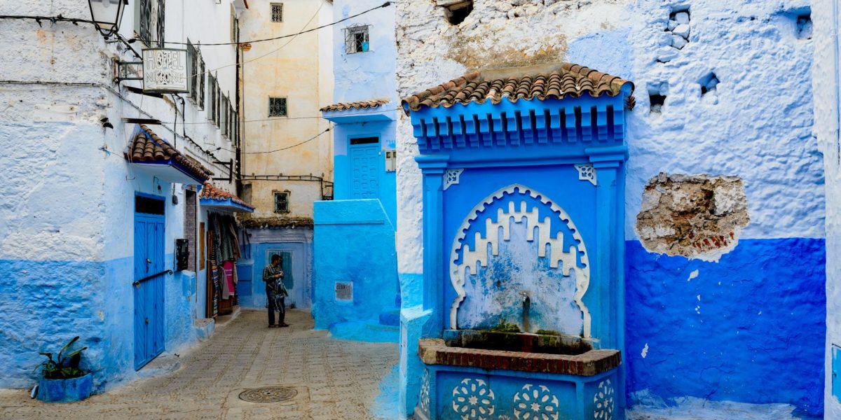 Architecture of Chefchaouen, small town in northwest Morocco famous by its blue buildings and being the Jason Bourne Series film locations.