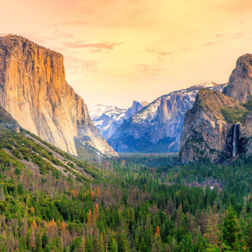 The beautiful mountains, forests, and waterfalls of Yosemite National Park draw thousands of visitors to the USA every season, specifically El Captain Mountain that is beautiful to vacation, tour, and travel.